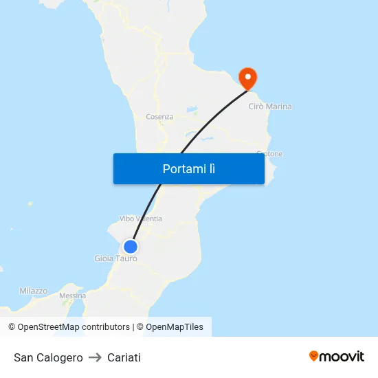 San Calogero to Cariati map