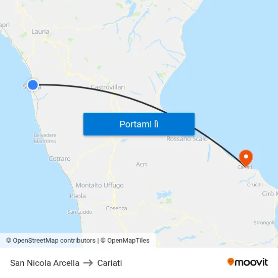 San Nicola Arcella to Cariati map