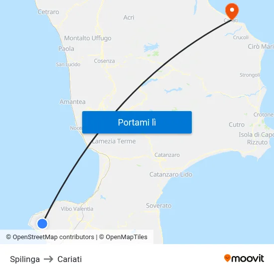 Spilinga to Cariati map