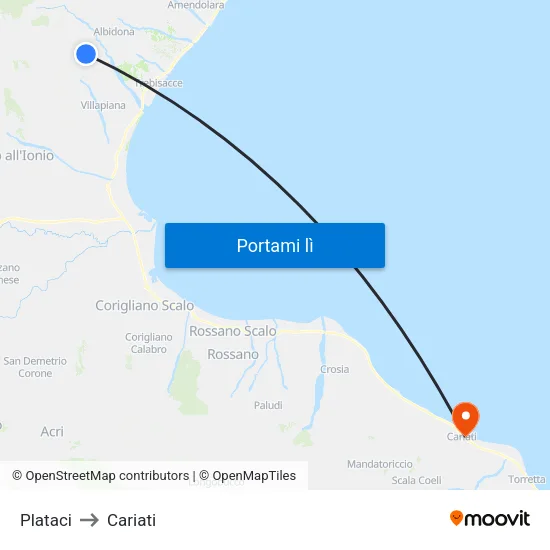 Plataci to Cariati map