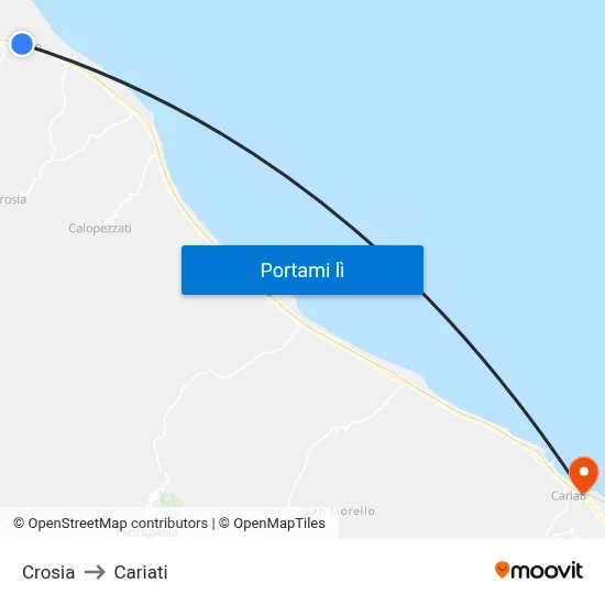 Crosia to Cariati map