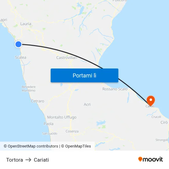 Tortora to Cariati map