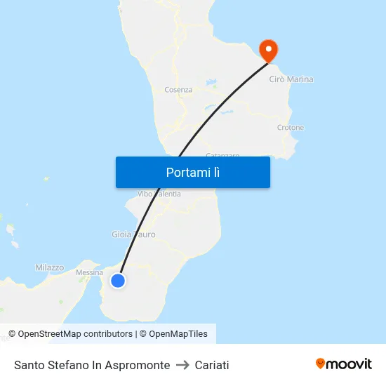 Santo Stefano In Aspromonte to Cariati map