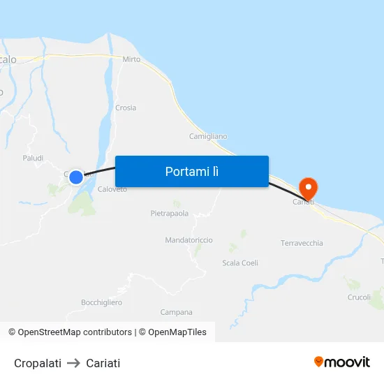 Cropalati to Cariati map