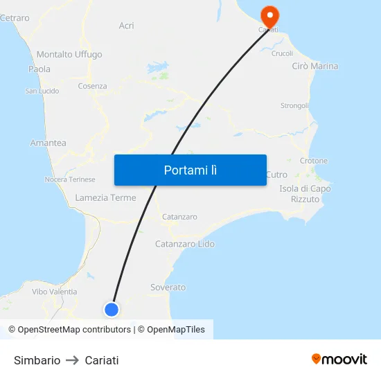 Simbario to Cariati map