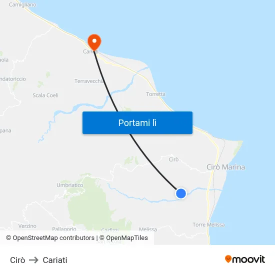 Cirò to Cariati map