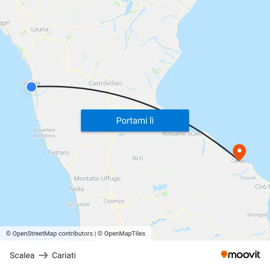 Scalea to Cariati map
