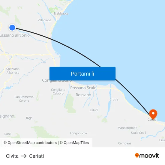 Civita to Cariati map