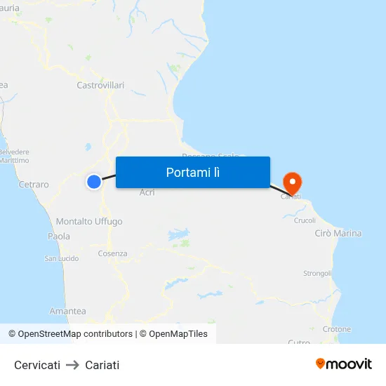 Cervicati to Cariati map