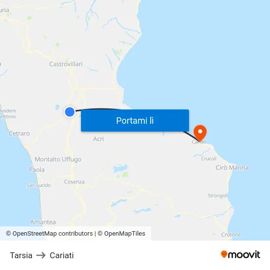Tarsia to Cariati map