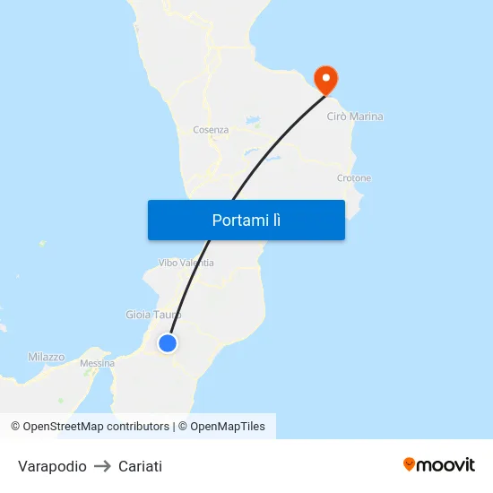 Varapodio to Cariati map