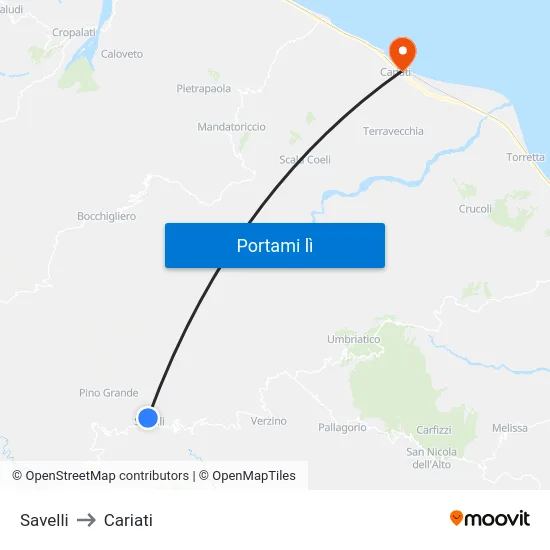 Savelli to Cariati map