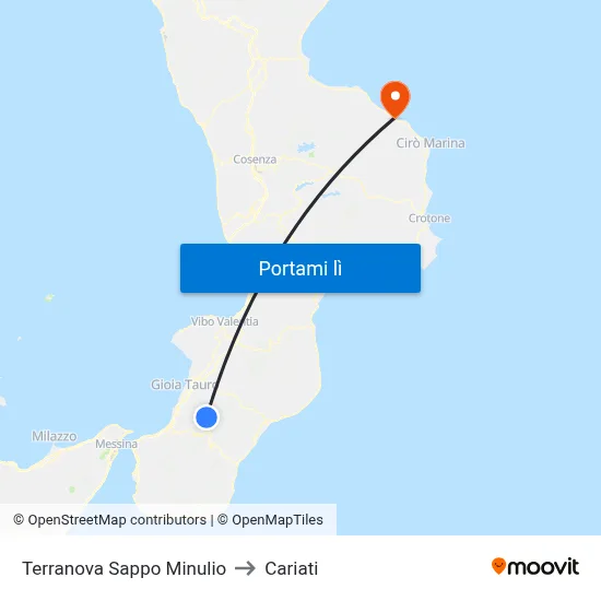 Terranova Sappo Minulio to Cariati map