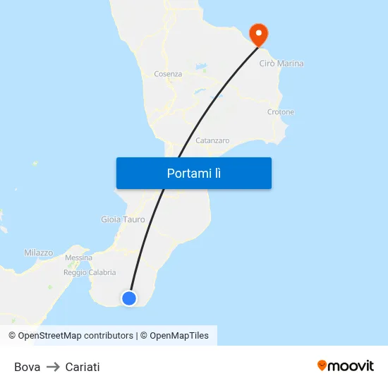 Bova to Cariati map