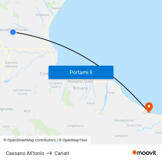 Cassano All'Ionio to Cariati map