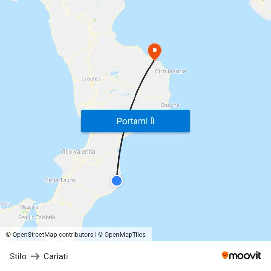 Stilo to Cariati map