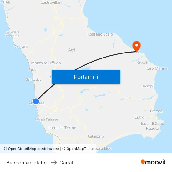 Belmonte Calabro to Cariati map