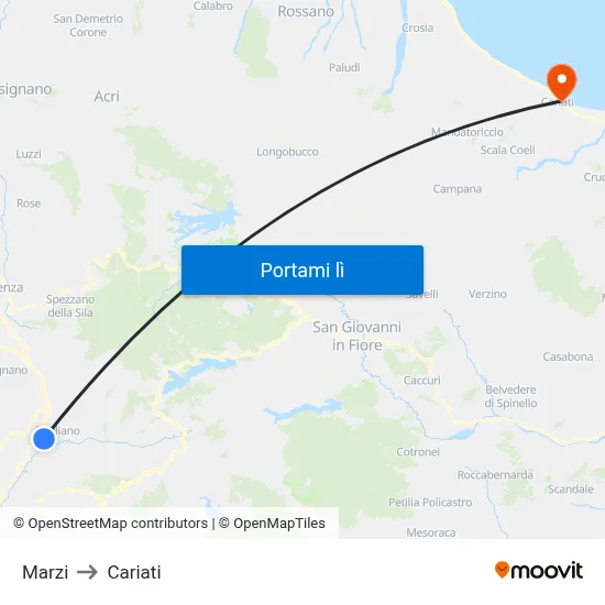 Marzi to Cariati map