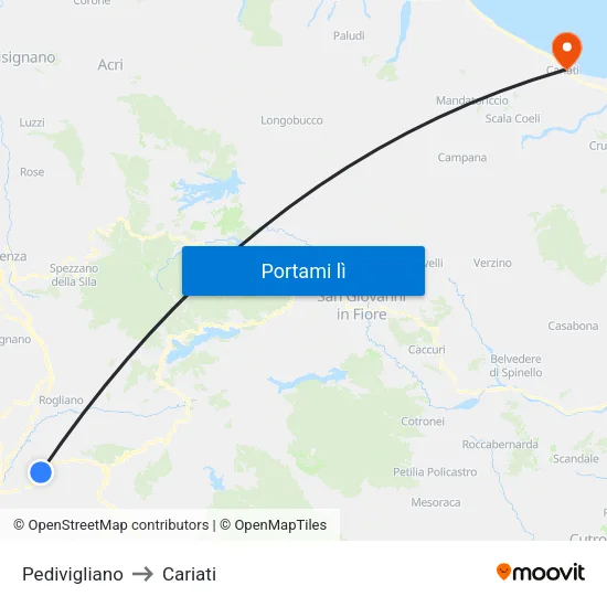 Pedivigliano to Cariati map