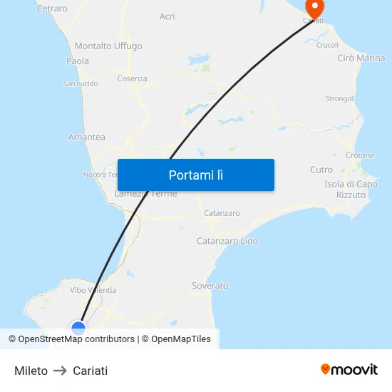 Mileto to Cariati map