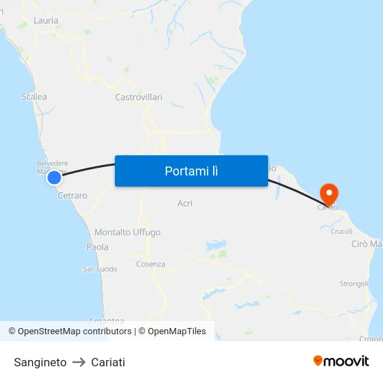 Sangineto to Cariati map