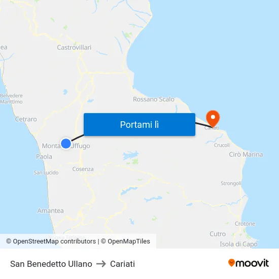 San Benedetto Ullano to Cariati map