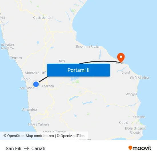 San Fili to Cariati map