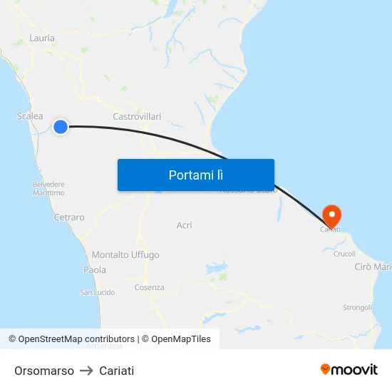 Orsomarso to Cariati map