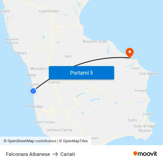 Falconara Albanese to Cariati map