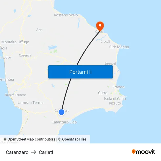 Catanzaro to Cariati map