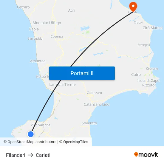 Filandari to Cariati map