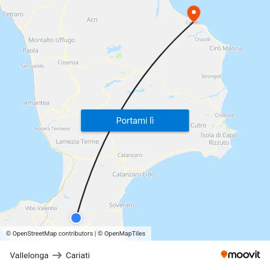 Vallelonga to Cariati map