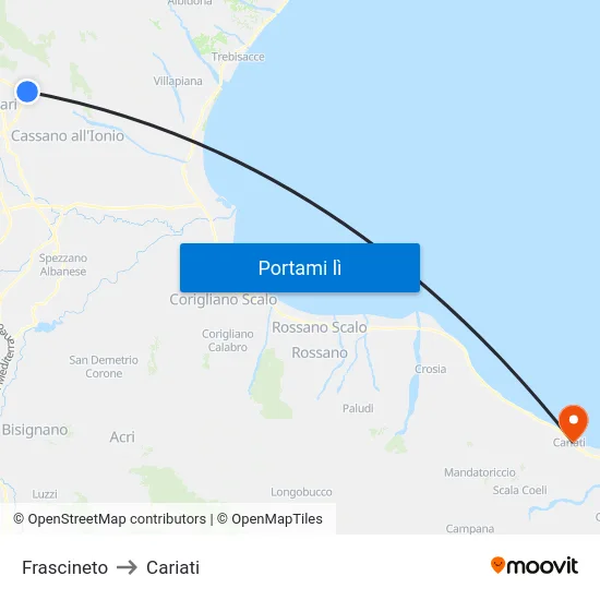 Frascineto to Cariati map