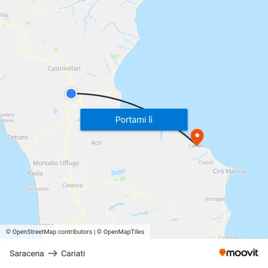 Saracena to Cariati map