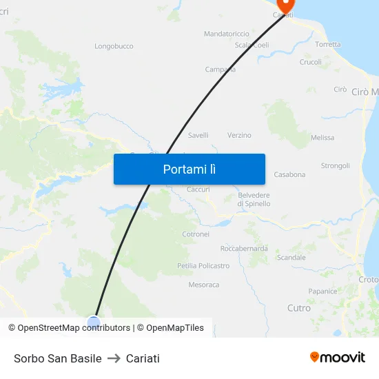 Sorbo San Basile to Cariati map