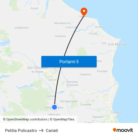 Petilia Policastro to Cariati map