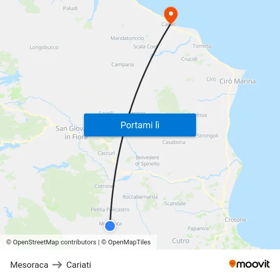 Mesoraca to Cariati map