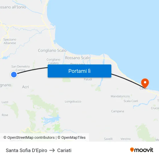 Santa Sofia D'Epiro to Cariati map
