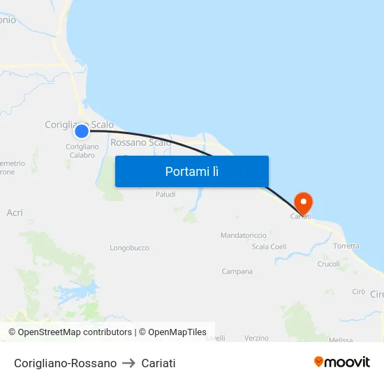 Corigliano-Rossano to Cariati map