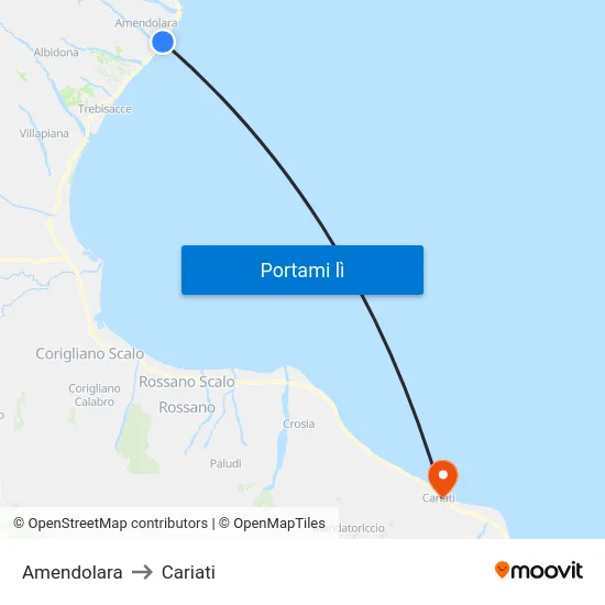 Amendolara to Cariati map