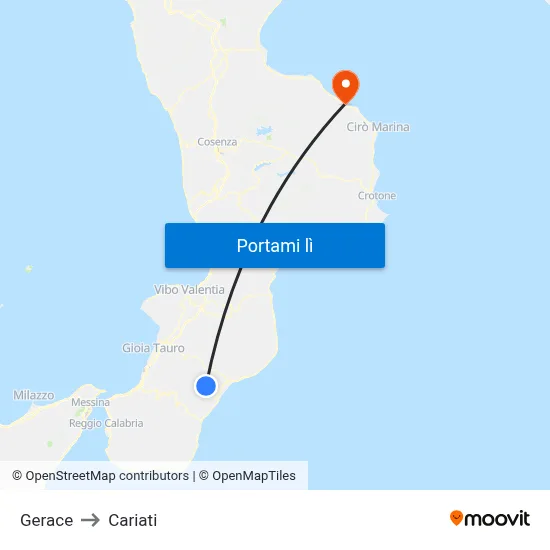 Gerace to Cariati map