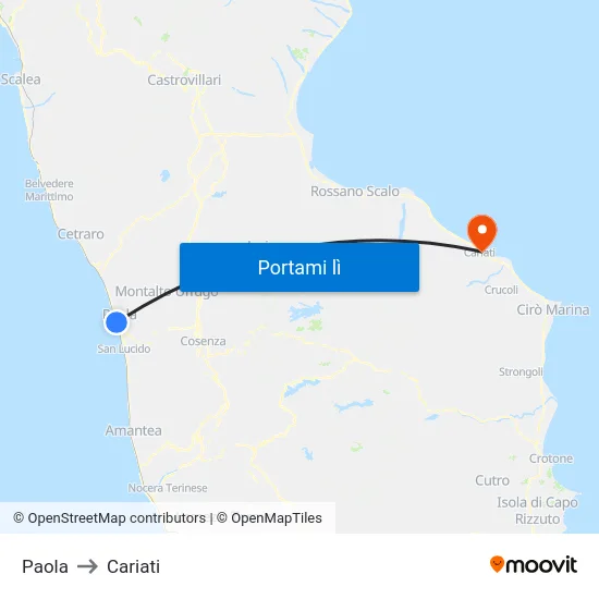 Paola to Cariati map