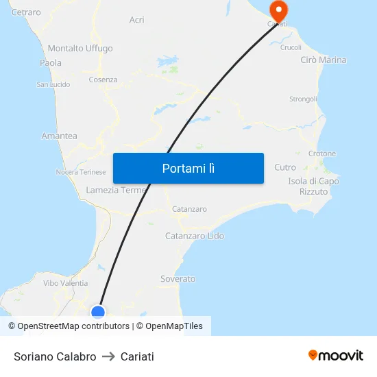 Soriano Calabro to Cariati map