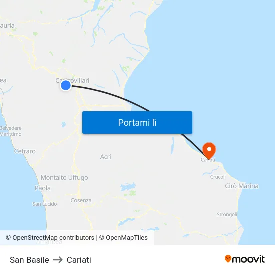 San Basile to Cariati map