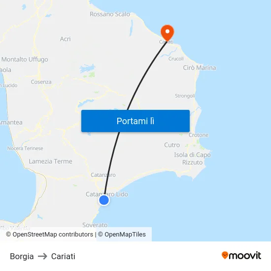 Borgia to Cariati map
