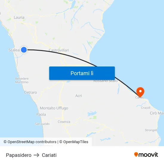 Papasidero to Cariati map