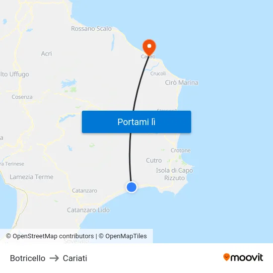 Botricello to Cariati map