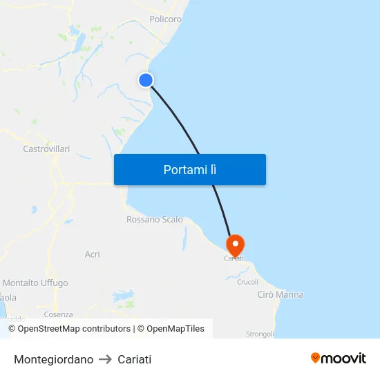 Montegiordano to Cariati map