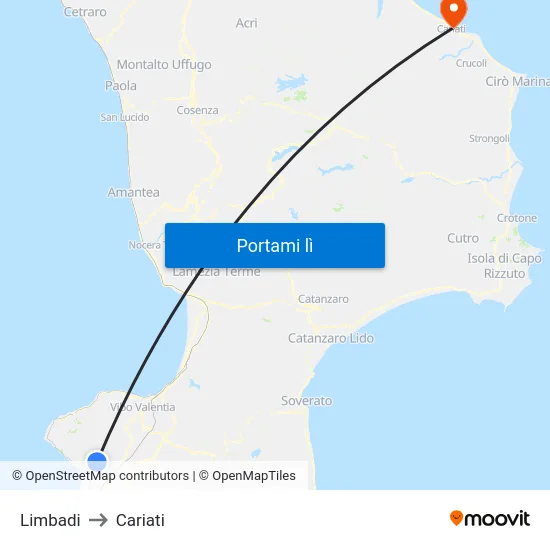 Limbadi to Cariati map