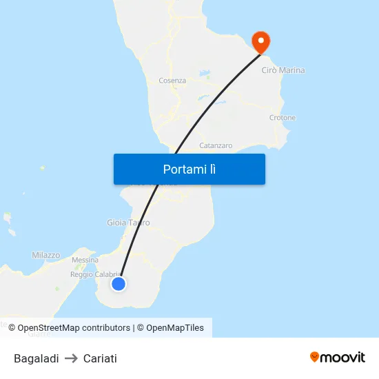 Bagaladi to Cariati map